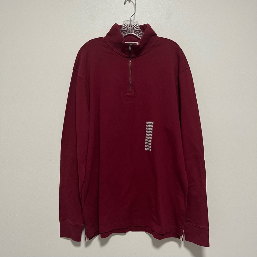 J Crew Oarsman Rugby Elbow Patch Vented 1/4 Zip Sweatshirt Wind Red Large Tall